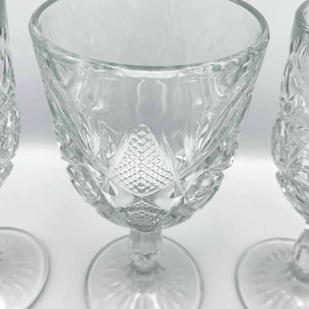 Vintage Pressed Glass‎ Goblets Starburst Pattern Water Wine Glasses Set 3